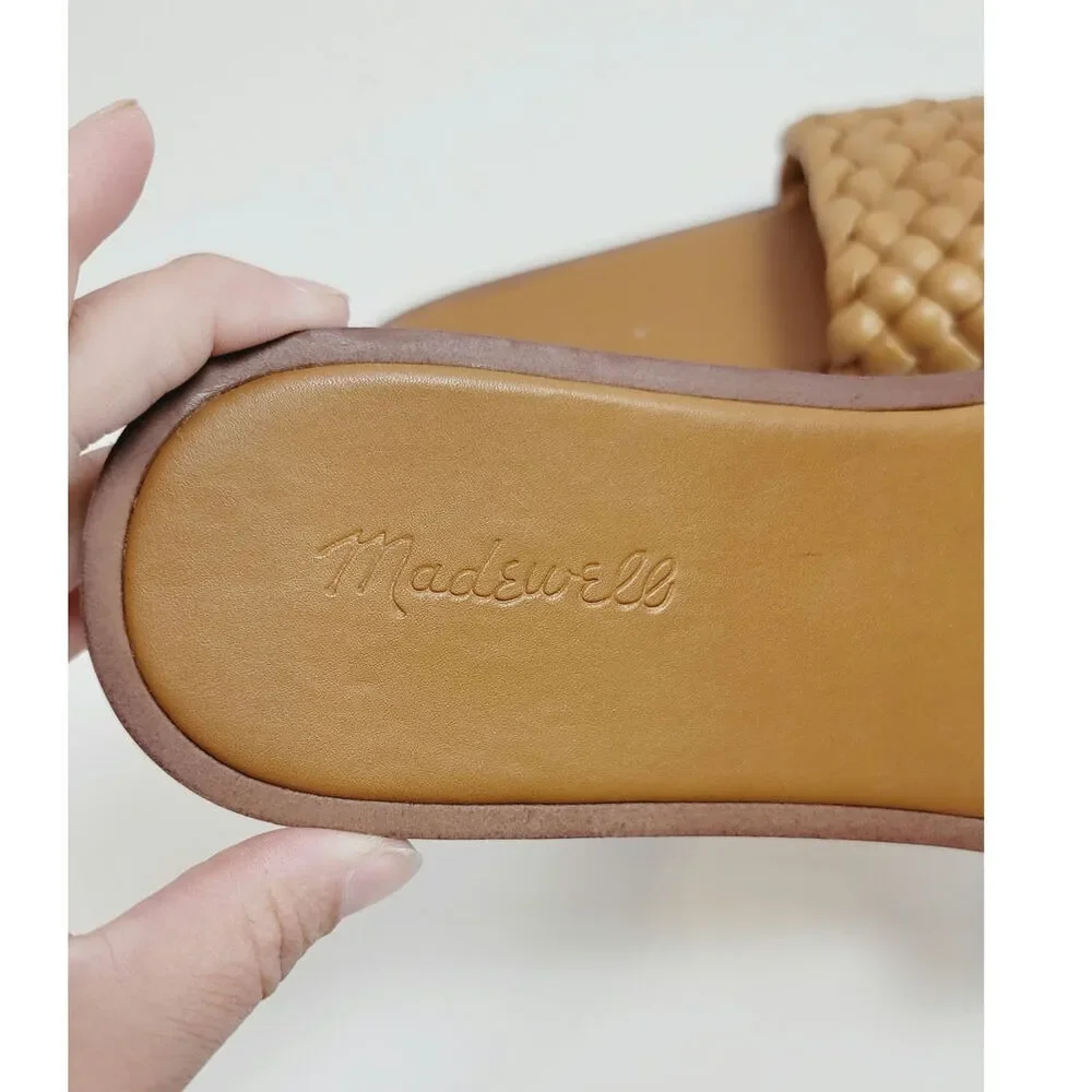 MADEWELL The Suzi Slide Sandal in Woven Leather in Toffee, sz 9.5